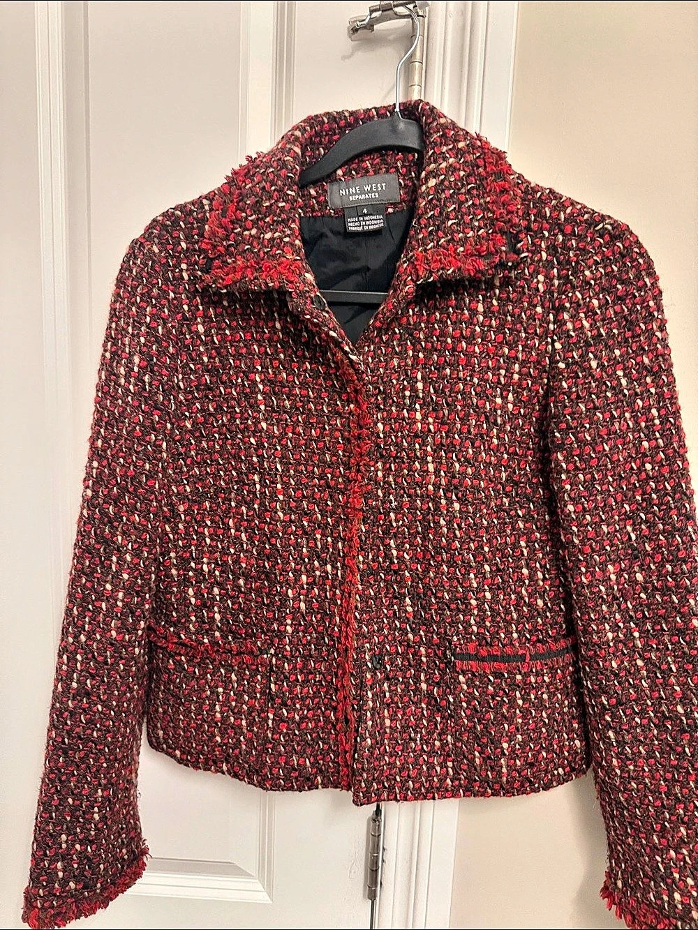 Nine West Tweed Blazer Red & Black Size 4 Like New